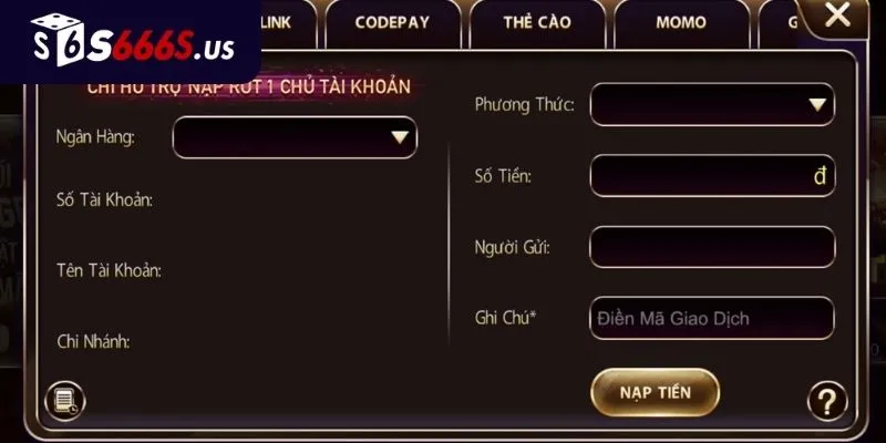 Hướng dẫn quy trình nạp tiền S666 chi tiết